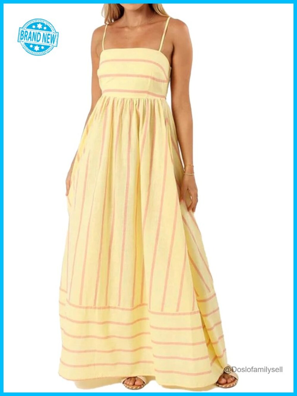 Women Striped Maxi Dress Sleeveless Backless Cutout Smocked Sundress Spaghetti